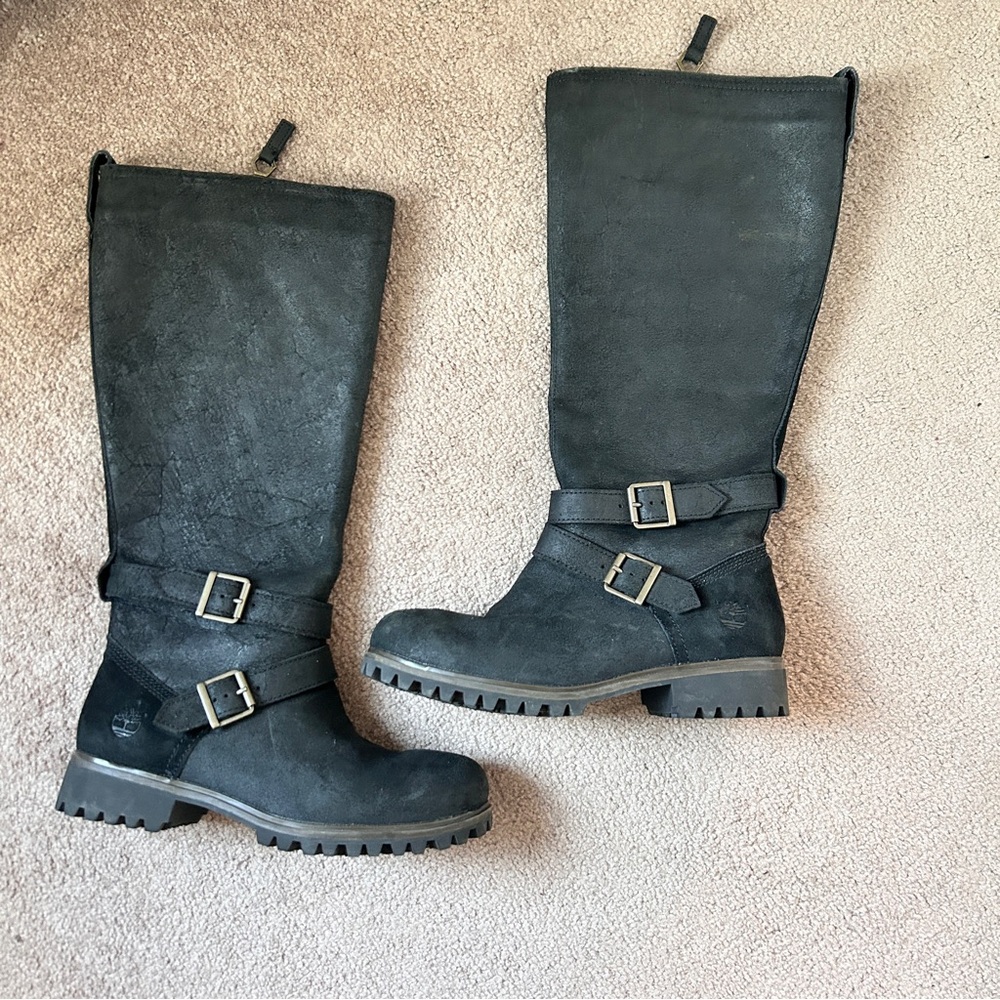 TIMBERLAND Wheelright Tall Boots Waterproof Black Cracked Leather Womens